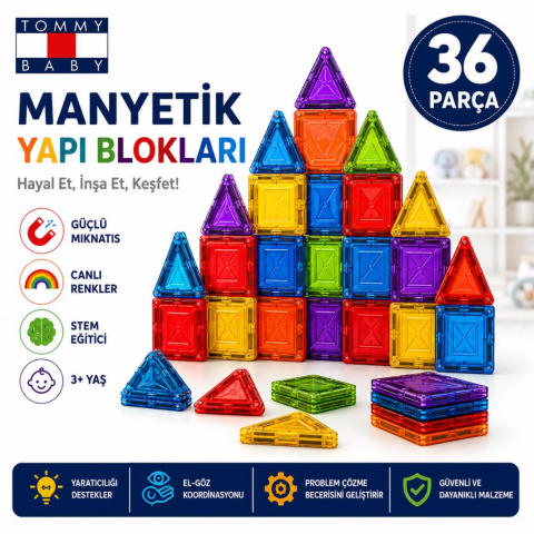 Manyetik Yapı Blokları Ball Run – Çocuklar İçin Renkli 3 Boyutlu 36 Parça Manyetik Blok Oyun Seti