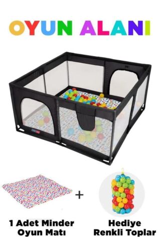 TommyBaby Güvenli Bebek Ve Çocuk Oyun Alanı Oyun Parkı 120X120 Oyun Matı Topları Yatak