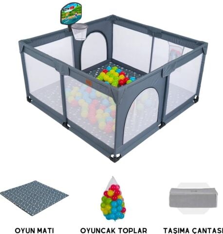 TommyBaby Güvenli Bebek Ve Çocuk Oyun Alanı Oyun Parkı 120X120 Oyun Matı Topları Yatak