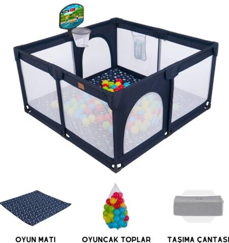 TommyBaby Güvenli Bebek Ve Çocuk Oyun Alanı Oyun Parkı 120X120 Oyun Matı Topları Yatak GRİ