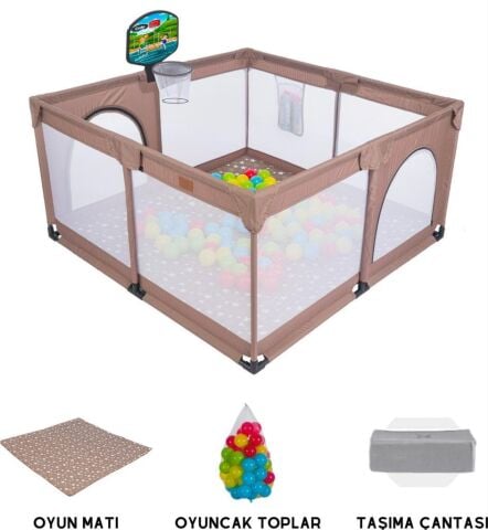 TommyBaby Güvenli Bebek Ve Çocuk Oyun Alanı Oyun Parkı 120X120 Oyun Matı Topları Yatak GRİ
