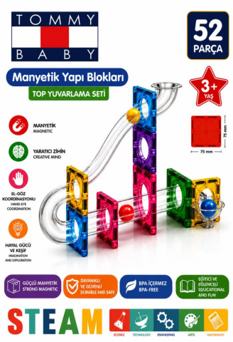 Manyetik Yapı Blokları Ball Run – Çocuklar İçin Renkli 3 Boyutlu 52 Parça Manyetik Blok Oyun Seti