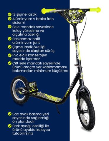 TommyBaby İkon 12 Jant Çocuk Scooter MAVİ