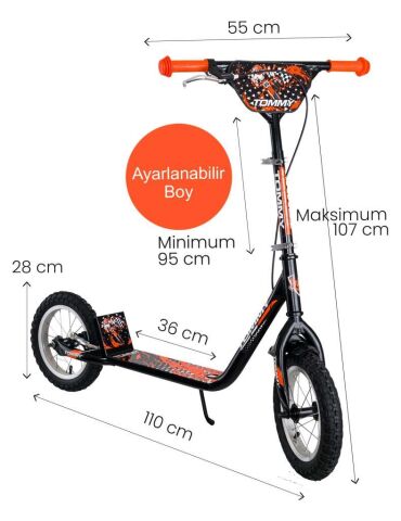 TommyBaby İkon 12 Jant Çocuk Scooter TURUNCU