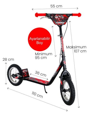 TommyBaby İkon 12 Jant Çocuk Scooter KIRMIZI