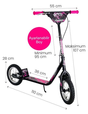 TommyBaby İkon 12 Jant Çocuk Scooter PEMBE