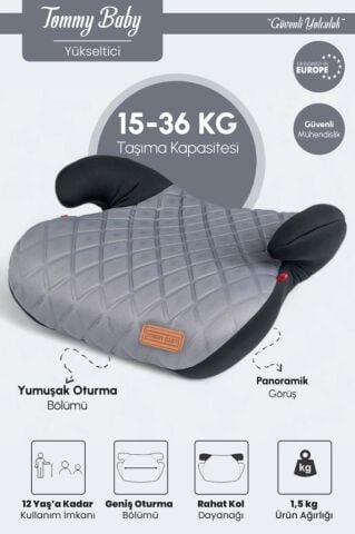 TommyBaby Yükseltici 15-36 KG Yükseltici Oto Koltuğu GRİ