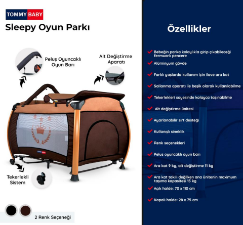 TommyBaby Sleepy GOLD Oyun Parkı Park Yatak Beşik 70x110 KAHVERENGİ