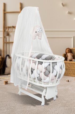 TommyBaby Masal Sepet Beşik Ahşap Beşik Örgülü Uyku Setli Doğal Ahşap Beşik KAHVERENGİ