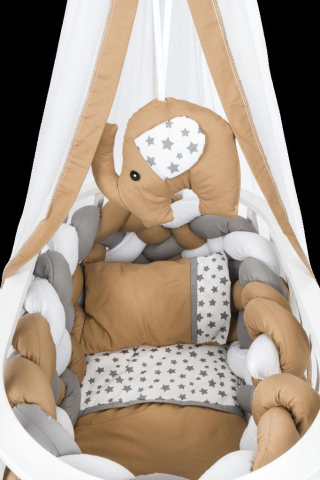 TommyBaby Masal Sepet Beşik Ahşap Beşik Örgülü Uyku Setli Doğal Ahşap Beşik GRİ