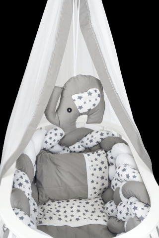 TommyBaby Masal Sepet Beşik Ahşap Beşik Örgülü Uyku Setli Doğal Ahşap Beşik GRİ