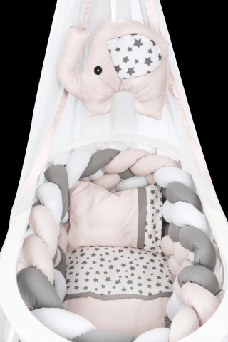 TommyBaby Masal Sepet Beşik Ahşap Beşik Örgülü Uyku Setli Doğal Ahşap Beşik PEMBE