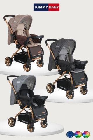 Tommybaby TB-980 Gold Çift Yönlü Bebek Arabası Puset KAHVE