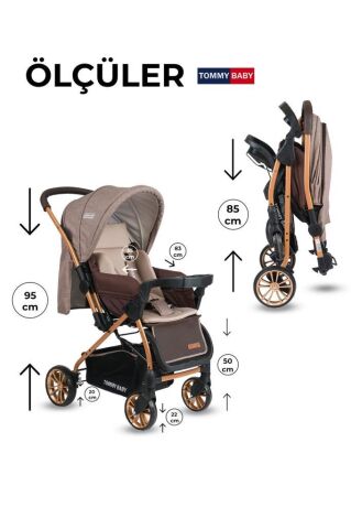 Tommybaby TB-980 Gold Çift Yönlü Bebek Arabası Puset KAHVE