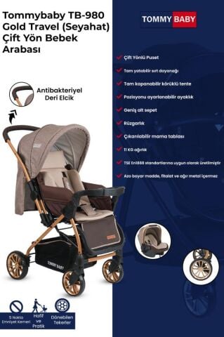 Tommybaby TB-980 Gold Travel Çift Yön (Seyahat) Sistem Bebek Arabası Puset GRİ