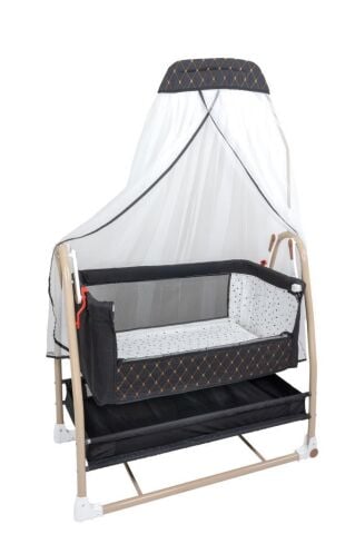 TommyBaby Royal Anne Yanı Beşik Tüllü Sepet Beşik Sallanabilir Bebek Beşiği Anne Yanı Beşik