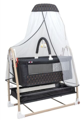 TommyBaby Royal Anne Yanı Beşik Tüllü Sepet Beşik Sallanabilir Bebek Beşiği Anne Yanı Beşik