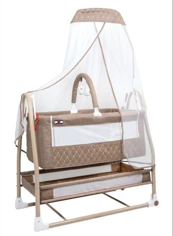 TommyBaby Royal Anne Yanı Beşik Tüllü Sepet Beşik Sallanabilir Bebek Beşiği Anne Yanı Beşik