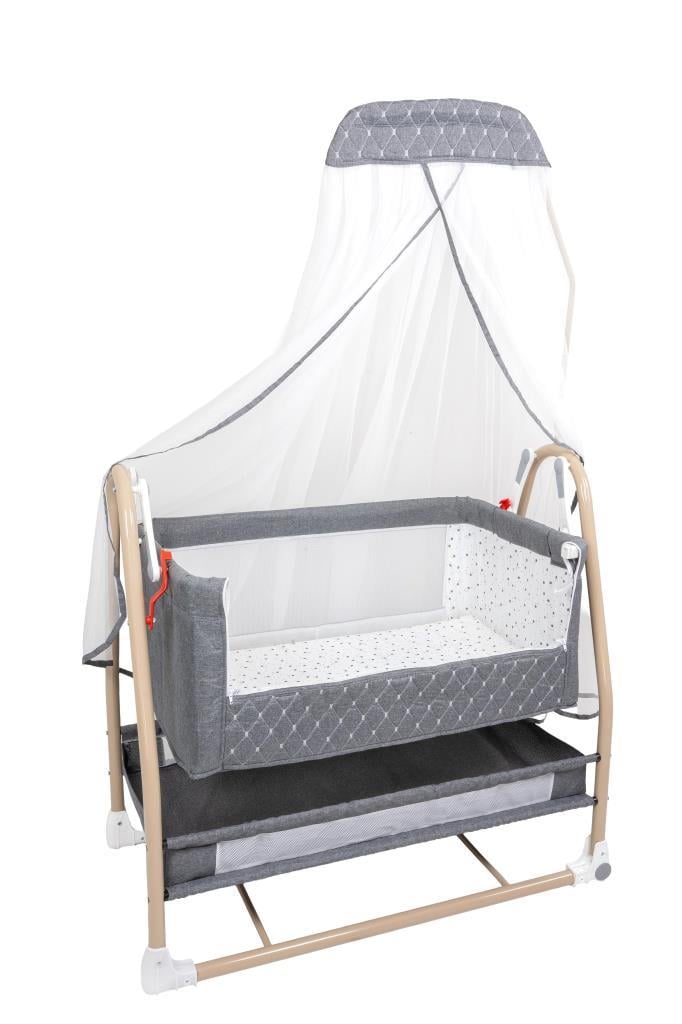 TommyBaby Royal Anne Yanı Beşik Tüllü Sepet Beşik Sallanabilir Bebek Beşiği Anne Yanı Beşik