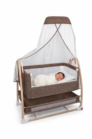 TommyBaby Royal Anne Yanı Beşik Tüllü Sepet Beşik Sallanabilir Bebek Beşiği Anne Yanı Beşik