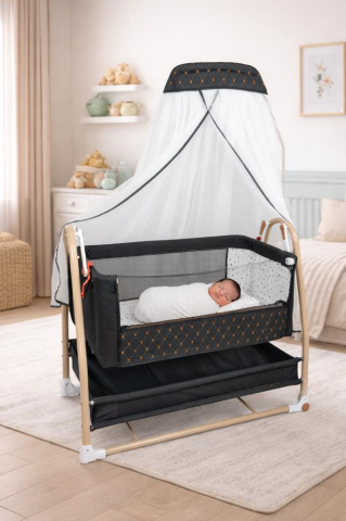 TommyBaby Royal Anne Yanı Beşik Tüllü Sepet Beşik Sallanabilir Bebek Beşiği Anne Yanı Beşik SİYAH