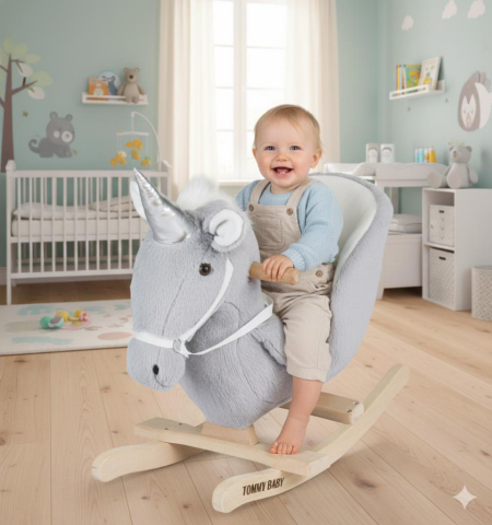 TommyBaby Egitici Peluş Sallanan At Ahsap Sallanan At UNİCORN PEMBE