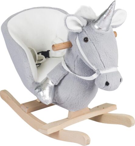 TommyBaby Egitici Peluş Sallanan At Ahsap Sallanan At UNİCORN GRİ