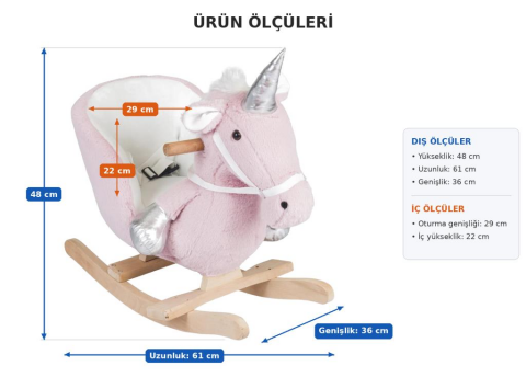 TommyBaby Egitici Peluş Sallanan At Ahsap Sallanan At UNİCORN GRİ