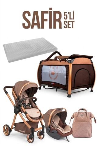 TommyBaby Safir 5'li Set Bebek Arabası Oyun Parkı Çanta Yatak