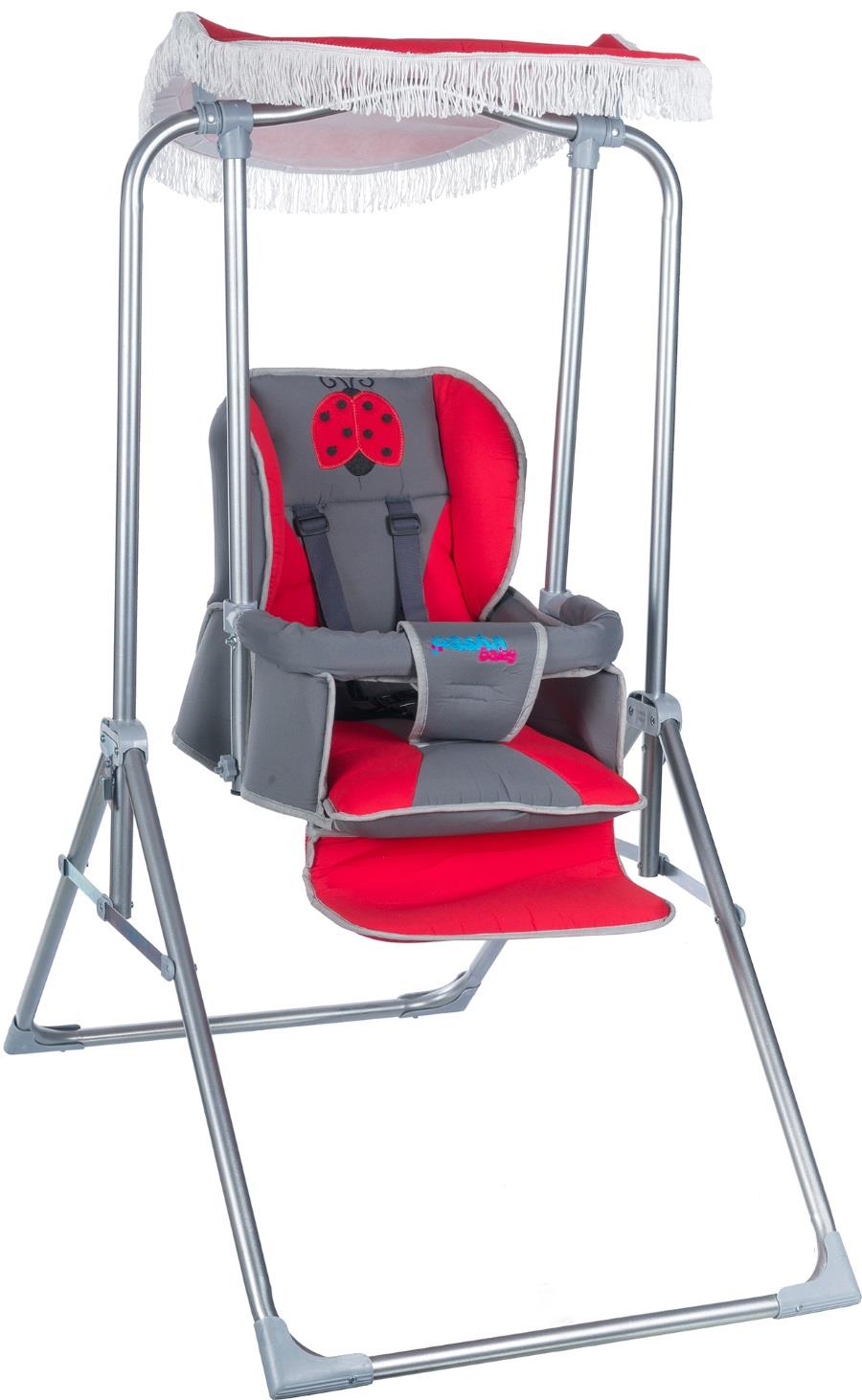 Pasha Baby M12 Lüx Tam Yatar Bebek Salıncak, Bebek Salıncağı KIRMIZI-GRİ