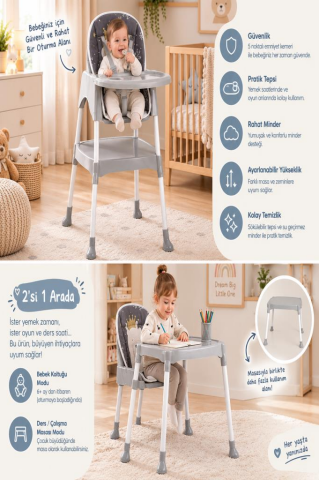 TommyBaby 3 in 1 Çalışma Masalı ve Pedli Mama Sandalyesi KRAL AYI