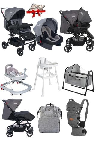 9 Parça Bebek Çeyiz Seti Bebek Arabası Puset Beşik Yürüteç Ana Kucağı Kanguru Bebek Bakım Çantası