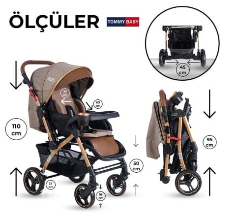 Tommybaby Tornado Plus Gold Alüminyum Lüx Çift Yön Bebek Arabası ANTRASİT