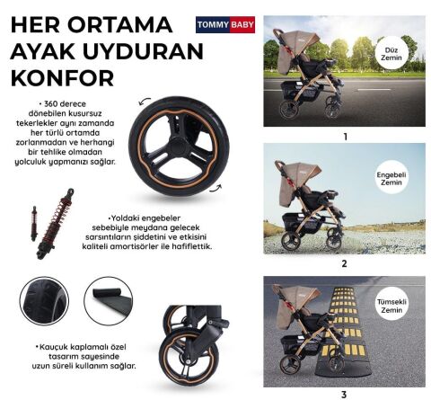 Tommybaby Tornado Plus Gold Alüminyum Lüx Çift Yön Bebek Arabası FÜME