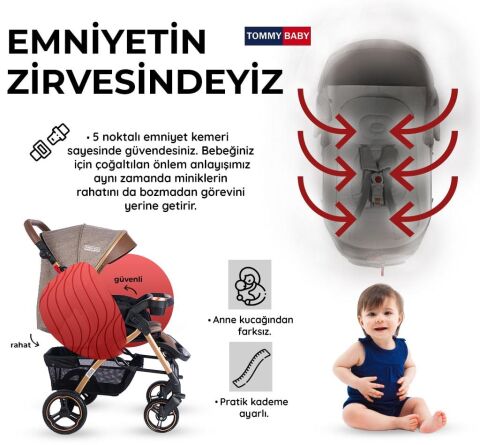 Tommybaby Tornado Plus Gold Alüminyum Lüx Çift Yön Bebek Arabası KAHVE