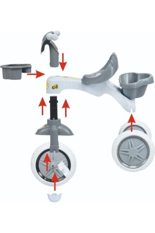 KİTTY Üç Tekerlekli Bisiklet Çocuk Bisikleti 3 Teker Bisiklet 1-3-5 Yaş Plastik Motor İlk Bisiklet Sepetli GRİ