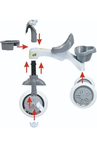 KİTTY Üç Tekerlekli Bisiklet Çocuk Bisikleti 3 Teker Bisiklet 1-3-5 Yaş Plastik Motor İlk Bisiklet Sepetli GRİ