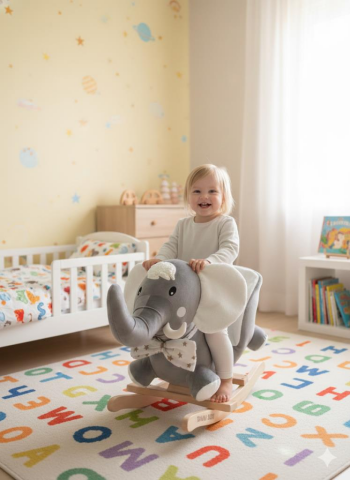 TommyBaby Egitici Peluş Sallanan At Ahsap Sallanan At Fil