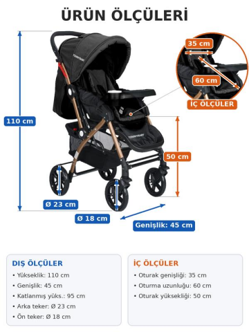 Tommybaby Eagle Gold Alüminyum Lüx Çift Yön Bebek Arabası ANTRASİT