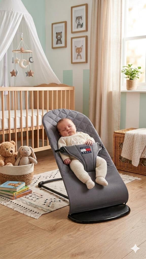 TommyBabay Millenium Cotton Bebekler Için Üç Kademeli Kolay Taşınabilir Sallanan Oyuncaklı  Ana Kucağı GRİ