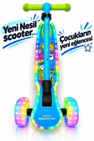 Galaxy Ride Yeni Nesil 3-9 Yaş Işıklı Çocuk Scooterı 20 LED Işık Modlu, Silikon Tekerli, 3 Kademeli, Katlanabilir GRİ