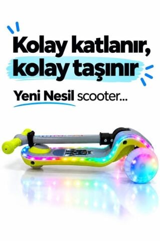 Galaxy Ride Yeni Nesil 3-9 Yaş Işıklı Çocuk Scooterı 20 LED Işık Modlu, Silikon Tekerli, 3 Kademeli, Katlanabilir GRİ