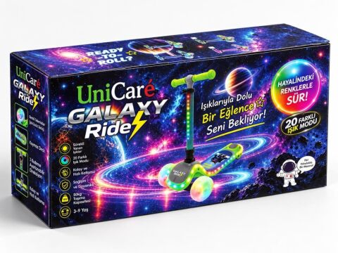 Galaxy Ride Yeni Nesil 3-9 Yaş Işıklı Çocuk Scooterı 20 LED Işık Modlu, Silikon Tekerli, 3 Kademeli, Katlanabilir LACİVERT