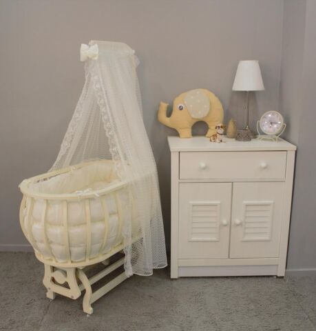 TommyBaby Sepet Beşik Ahşap Beşik Uyku Setli Doğal Ahşap Beşik bambu00 GRİ