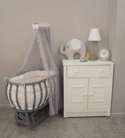 TommyBaby Sepet Beşik Ahşap Beşik Uyku Setli Doğal Ahşap Beşik bambu00 KREM