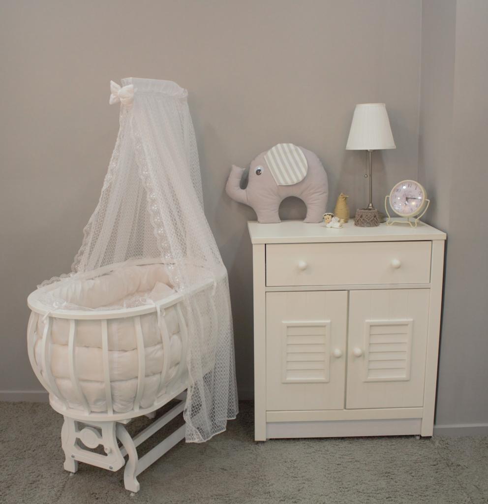 TommyBaby Sepet Beşik Ahşap Beşik Uyku Setli Doğal Ahşap Beşik bambu00 BEYAZ