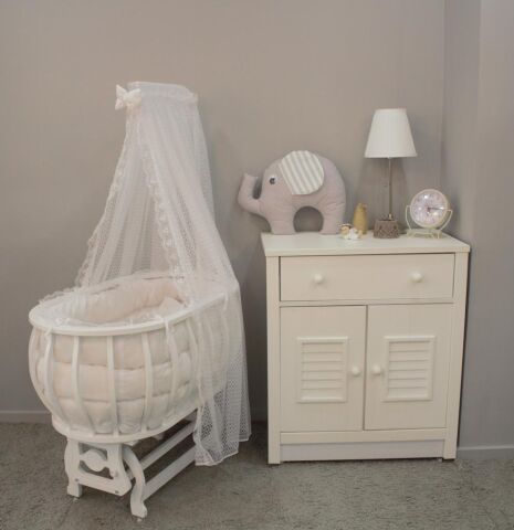 TommyBaby Sepet Beşik Ahşap Beşik Uyku Setli Doğal Ahşap Beşik bambu00 BEYAZ