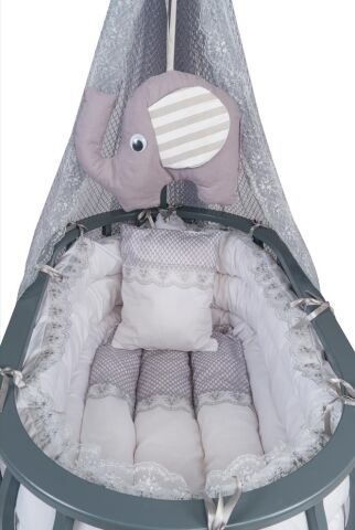 TommyBaby Sepet Beşik Ahşap Beşik Uyku Setli Doğal Ahşap Beşik bambu00 GRİ