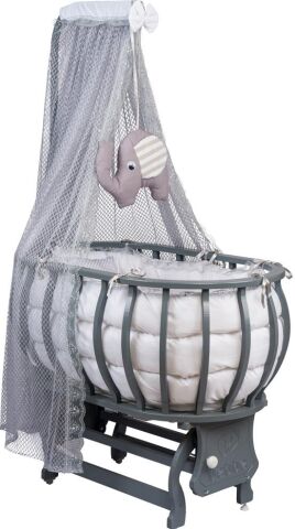 TommyBaby Sepet Beşik Ahşap Beşik Uyku Setli Doğal Ahşap Beşik bambu00 GRİ