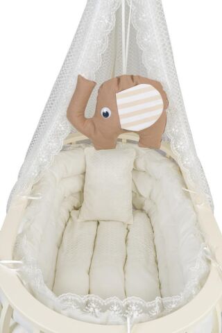 TommyBaby Sepet Beşik Ahşap Beşik Uyku Setli Doğal Ahşap Beşik bambu00 KREM